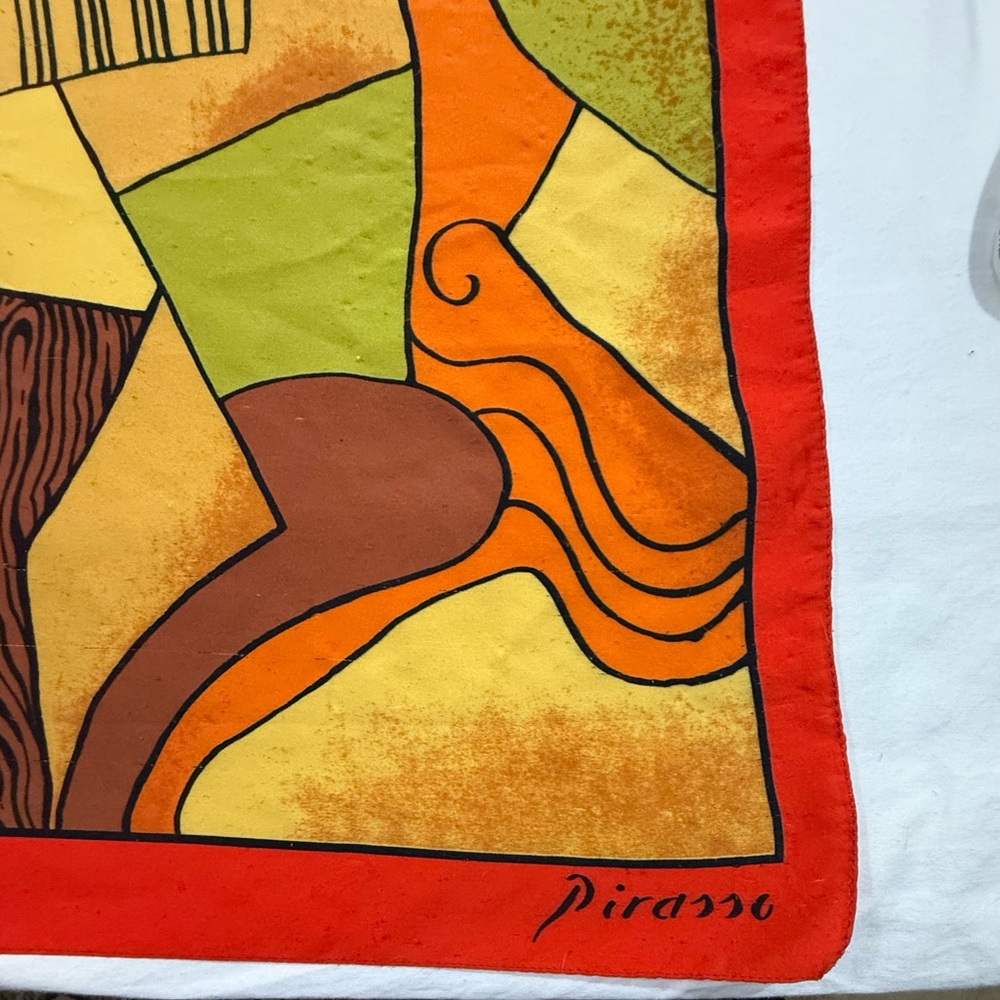 Picasso Style Art Scarf 33x35 Abstract Print Red Border Boho Wrap - Picture 3 of 10